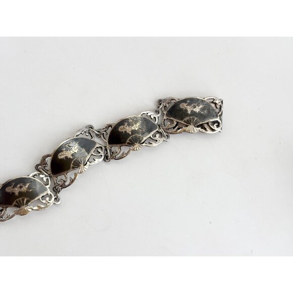 Siam Sterling Black Niello Enamel Fan Shaped Mekkalah Vintage Thai Bracelet - Picture 12 of 16
